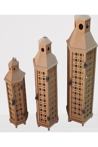 1448bng90235hobi Adn Dekoratif Fenerlik 3lü Set Ahşap Mdf Ham Cnc Kesim Oymalı Nakış El Yapımı