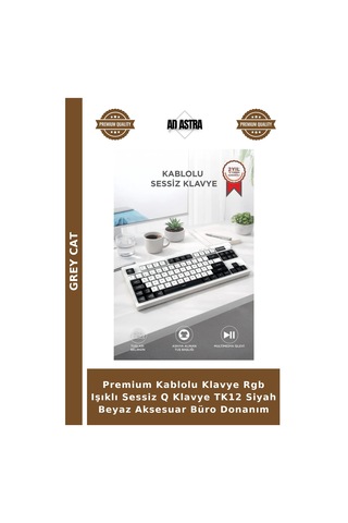 Premium Kablolu Klavye Rgb Işıklı Sessiz Q Klavye Tk12 Siyah Beyaz Aksesuar Büro Donanım