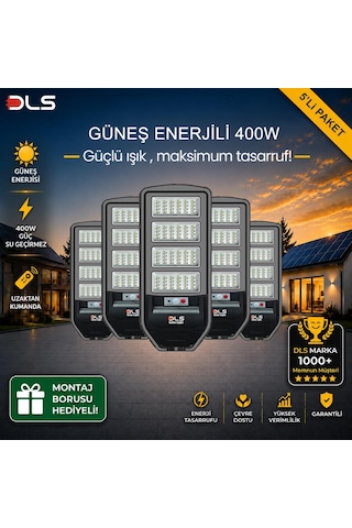5'li Paket Dls 400w Güneş Enerjili Solar Sokak Lambası Hareket Sensörlü Led Bahçe Aydınlatması