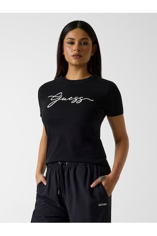 Guess Circe Nakışlı Logo Kadın T-shirt V6gı01k2962 Siyah