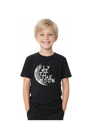 Fyk Kids Erkek Çocuk The Moon Yazı Baskılı Alt-üst Yazlık Takım Siyah
