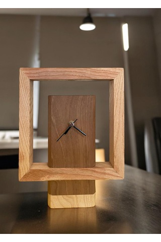 El Yapımı Ceviz Ve Kayın Ağacı Ahşap Masa Saati