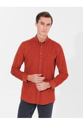 Cacharel Kiremit Slim Fit Uzun Kollu Gömlek Kırmızı