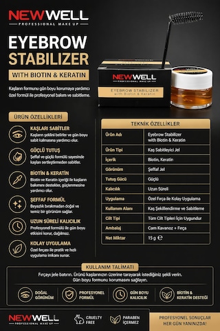 New Well Eyebrow Stabilizer Kaş Sabitleyici Jel 15g Biotin & Keratin İçerikli Şeffaf Kaş Sabitleyici Wax