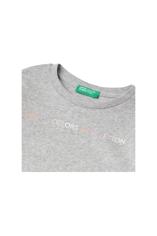 United Colors Of Benetton Kız Çocuk Lila Önü Su Bazlı Logo Baskılı Normal Kesim Uzun Kollu T-shirt Grı Melanj
