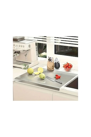 Gkd Paslanmaz Çelik 2' Li Set Tezgah Koruyucu 50x60 Cm Ve Kesme Tahtası 30x30 Cm Gri