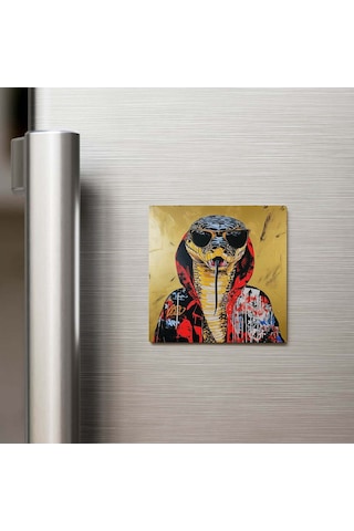 King Cobra - Kral Kobra - Güneş Gözlüklü Style - Buzdolap Magneti - 9x9 Cm