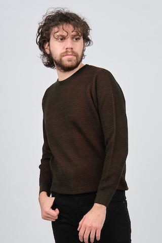 Çizgi Triko Erkek Bisiklet Yaka Desenli Kazak 42554224 Haki Haki