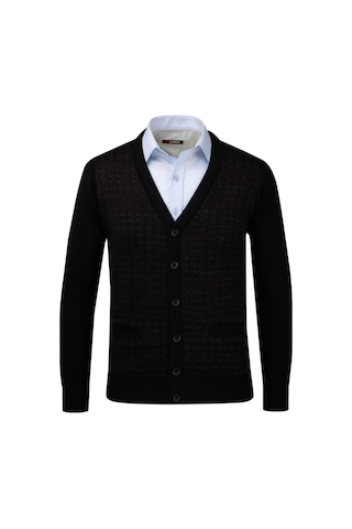 Çizgi Triko Erkek Büyük Beden Desenli Kol Ve Bel Lastikli Çelik Örgü Triko Hırka 4241mb Siyah Siyah