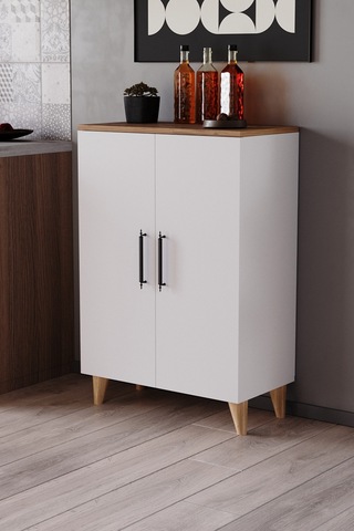 Eren 3 Raflı 2 Kapaklı Çok Amaçlı Dolap Mutfak Dolabı Banyo Dolabı Atlantik Çam - Mat Beyaz