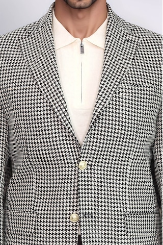 Siyah & Krem Kazayağı Desenli Gold Renk Metal Düğmeli Slim Fit Erkek Blazer Ceket - Wessi Cream