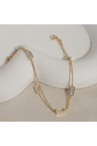 Zirkon Taşlı Zincir Bileklik 718556 Gold Gümüş