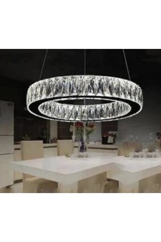 Ala Lighting Plaket Kristal Taş İşlemeli Krom Paslanmaz Tekli Led Avize - Kumandalı 3 Renk Krom Ayna
