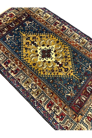 El Dokuma Sıfır Yahyalı Halısı 112x180 Mavi Yeşil Kök Boya %100 Yün Halı