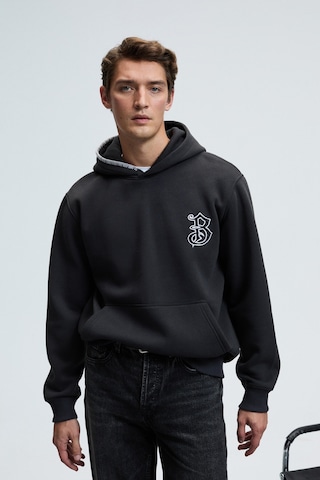 Grimelange GROVER Erkek Kapüşonlu Süs Dikiş Detaylı Göğsü Nakışlı Kanguru Cepli Antrasit Sweatshirt