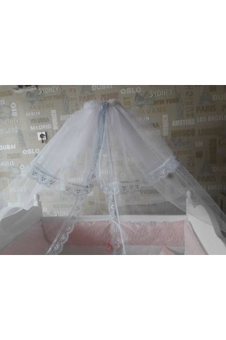 Hugoy Lüks Güpürlü Bebek Beşik Cibinlik + Demir Mavi