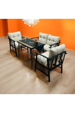 Lüx Bahçe Balkon Mobilyası , Koltuk Takımı , Cafe 2-1-1 Masalı Takım Bej