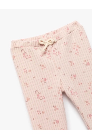 Koton Beli Bağcıklı Kaşkorse Çiçekli Bej Kız Bebek Tayt 6wmg40040ak Bej