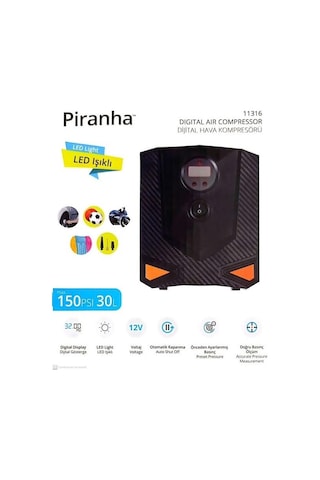 Piranha Dijital Hava Kompresörü Lastik Hava Pompası 150 Psi