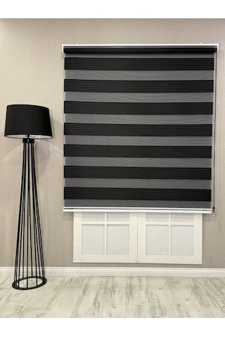 Donatti Zebra Stor Geniş Plise Güneşlik Perde Siyah Siyah