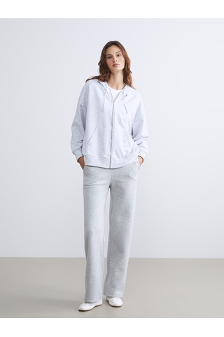 Lcw Vision Gri Kapüşonlu Oversize Kadın Fermuarlı Sweatshirt