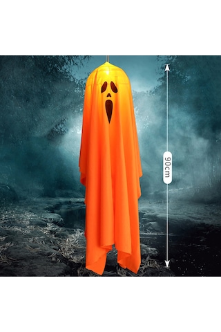 Mufunye Halloween Büyük Boy Kanarya Renkli Led Işıklı Korku Yüzü Pırlanta Bezi Askı Lambası - Odalar İçin Stüdyo Ambiyans Dekorasyonu Turuncu