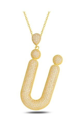 Brezza Lusso Jewelry 18k Serie Oro Ü Harfi Kadın Gümüş Kolye 50 CM 50 CM