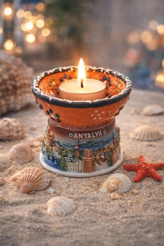 Masa Üstü Mum Aksesuarı Seramik Tealight Uyumlu Dekor Ürünü 6,5 Cm Ø 8 Cm Çok Renkli