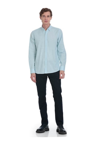 Hatemoğlu Mavi Comfort Fit 100% Pamuk Düğmeli Yaka Uzun Kollu Casual Gömlek 4112010