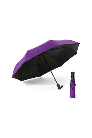 Moveevo Otomatik Açılıp Kapanır Siyah Jelik Güneş Ve Yağmur Şemsiyesi - 8 Kemikli Üç Katlı İş Stili Güneş Engeli Mor