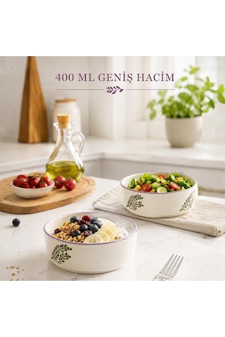 2'li Seramik Kase Seti 400 Ml, 15 Cm Salata Kasesi, Kahvaltılık Yoğurt Çorba Ve Meze Kasesi, Porsiyon Kontrollü Diyet Kase, Sunum İçin Şık Bowl Seti Mor
