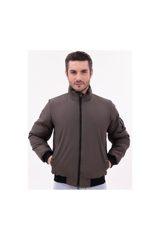 Blayn Jeans Erkek Kahverengi Mevsimlik Mont Dik Yaka, Fermuarlı, Hafif Bomber Ceket