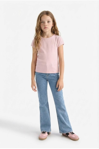 DeFacto Kız Çocuk Slim Fit Dar Kesim Bisiklet Yaka Basic Düz Fitilli Kaşkorse Kısa Kollu Tişört B3053A825SMPN47 Pembe
