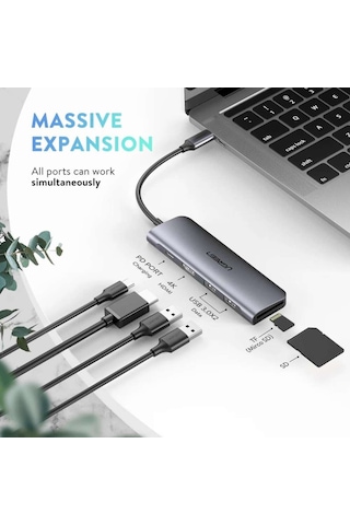 Ugreen Type-C To Hdmı Usb 3.0 Tf Sd Pd Dönüştürücü