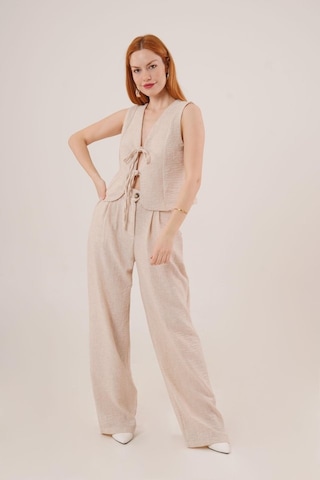 Moderie Butik Ön Bağlama Detaylı Yelek Ve Pantolon Taş İkili Takım Altın