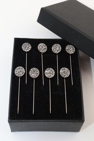 Numetal 8 Li Oval Taşlı Eşarp İğnesi. Şal İğnesi. Türban İğnesi. Başörtü İğnesi. Eşarp Ve Şal İğnesi Gümüş