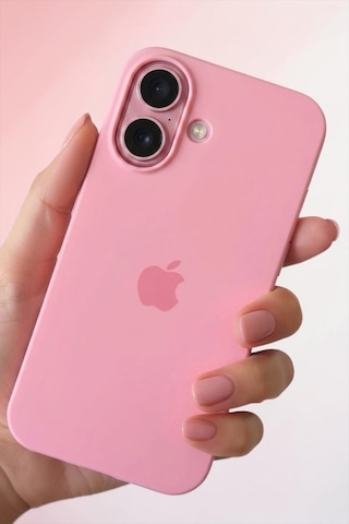 Iphone 16 Uyumlu Kılıf Logolu Lansman Soft Yumuşak Içi Kadife Silikon Kapak Pembe