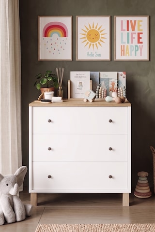 Robin Home Lena Bebek Çocuk Odası Şifonyer 3 Çekmece Ahşap Ayaklı Sepet-beyaz