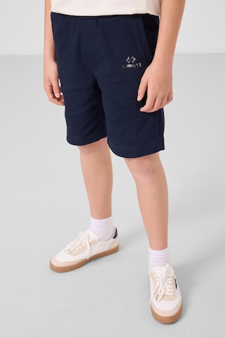 Ekru-lacivert Pamuklu Oversize Fit Dokuma Hafif Esnek Chino Erkek Çocuk Şort Takım - 11276 Ekru