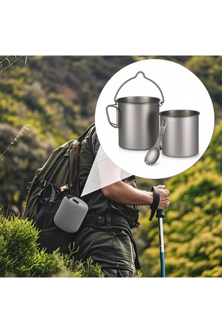 Yifomall Titanyum Tencere 750ml, Hafif Ve Dayanıklı, Çıkışlı Kullanıma Uygun, Kamp Ve Ev İçin Uygun Gümüş