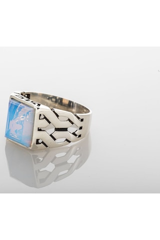 Gümüş Ay Taşı Kare Model Erkek Yüzük