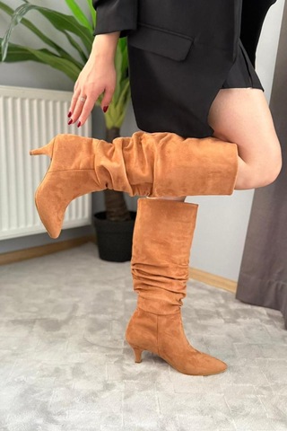 Asmi Shoes Kadın Oslo Topuklu Körüklü Şık Tarz Günlük Rahat Çizme Taba taba