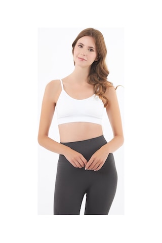 Beyaz İp Askılı Çıkarılabilir Kaplı Seamless Kadın Crop Atlet Beyaz