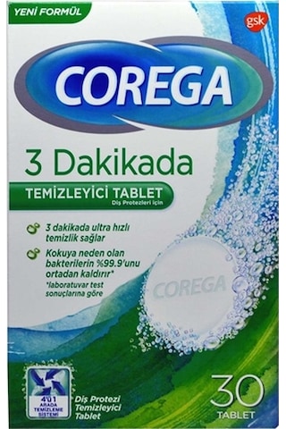 Corega 3 Dakikada Protez Temizleyici Tablet 30'lu x 6 Paket