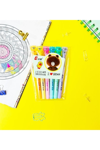 Ayıcık Figürlü 6'lı Fosforlu Kalem Seti Çok Renkli