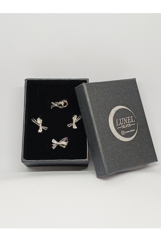 Siyah Kurdele Gümüş Takı Seti - Kolye Ucu, Küpe Ve Yüzük - Şık Ve Zarif Tasarım Gümüş