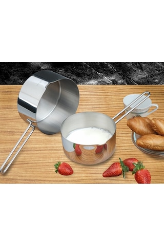 2 Li Set Paslanmaz Çelik Kaçerola Sütlük ve Sosluk 12-14 CM