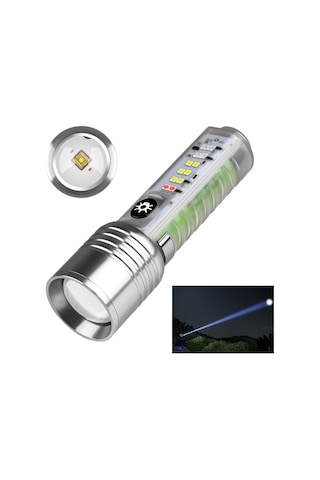 Profesyonel Tg Led Güçlü 8 Modlu Type-c 1000 Lümen Polis Çakarlı Şarjlı El Feneri Çok Renkli