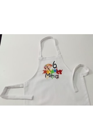 Moms And Babies Çocuk Resim Mutfak Ve Etkinlik Ana Okulu Önlüğü Su Tutmaz Kumaş İsme Özel Nakış Desenli 1 - 14 Yaş Beyaz