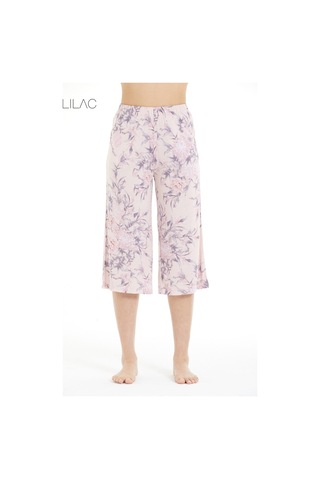 Lılac Kadın %100 Viskon Çiçek Desenli Pijama Altı Capri Pudra Pembe Pudra Pembe